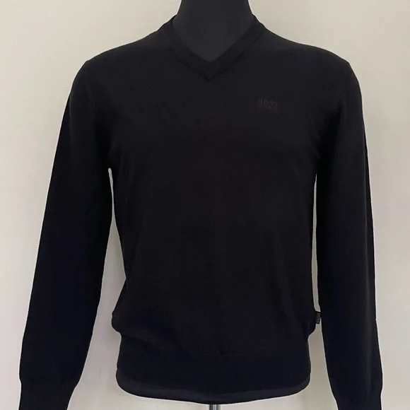 New Hugo Boss V Neck Black Wool Sweater